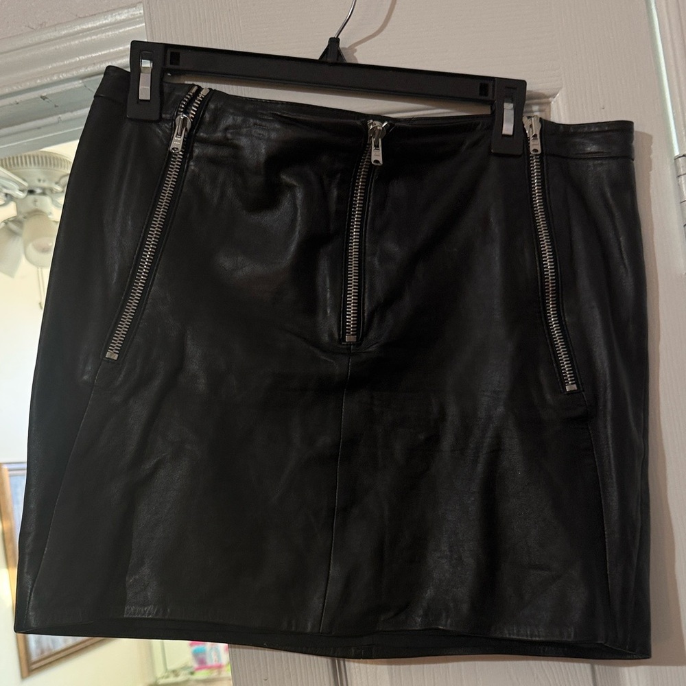 The Kooples Black Leather Mini Skirt with Zippers